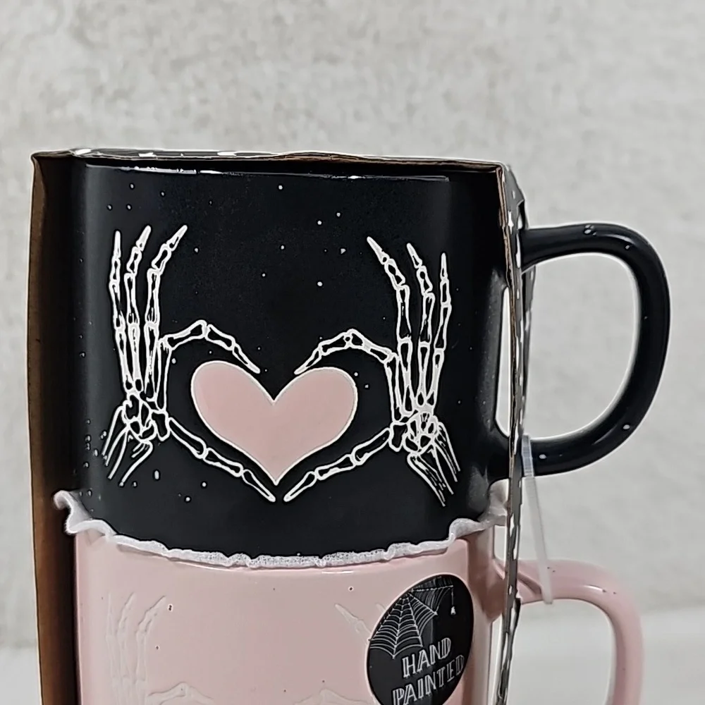 Cobwebs & Cauldrons Pink & Black Skelton Stackable Mugs 2